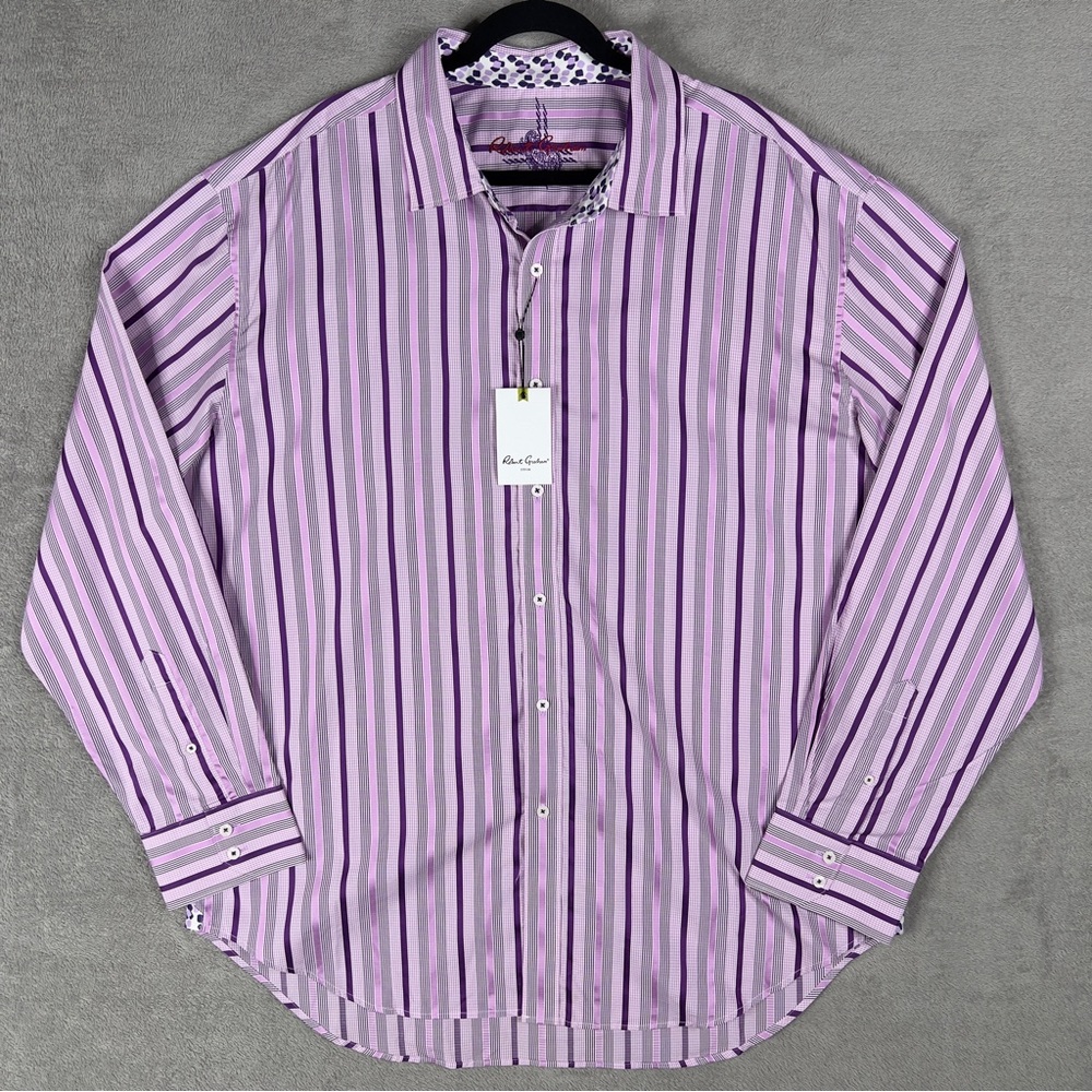 Robert Graham Eye Of The Tiger Long Sleeve Button Up Shirt Men's 3XL Purple NWT‎